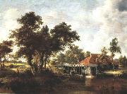 HOBBEMA, Meyndert Wooded Landscape with Water Mill wf Sweden oil painting artist